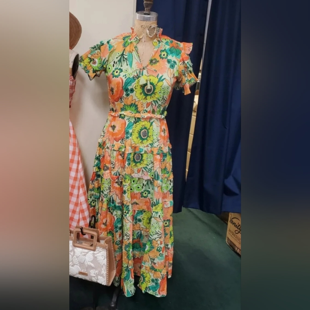 Maude Vivante Lime Floral Stella Dress-NWT